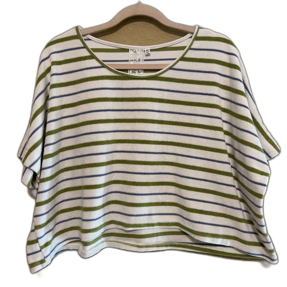 Sadie and Sage Striped Terry Knit Top Womens XS Boxy Crop Oversized Short Sleeve